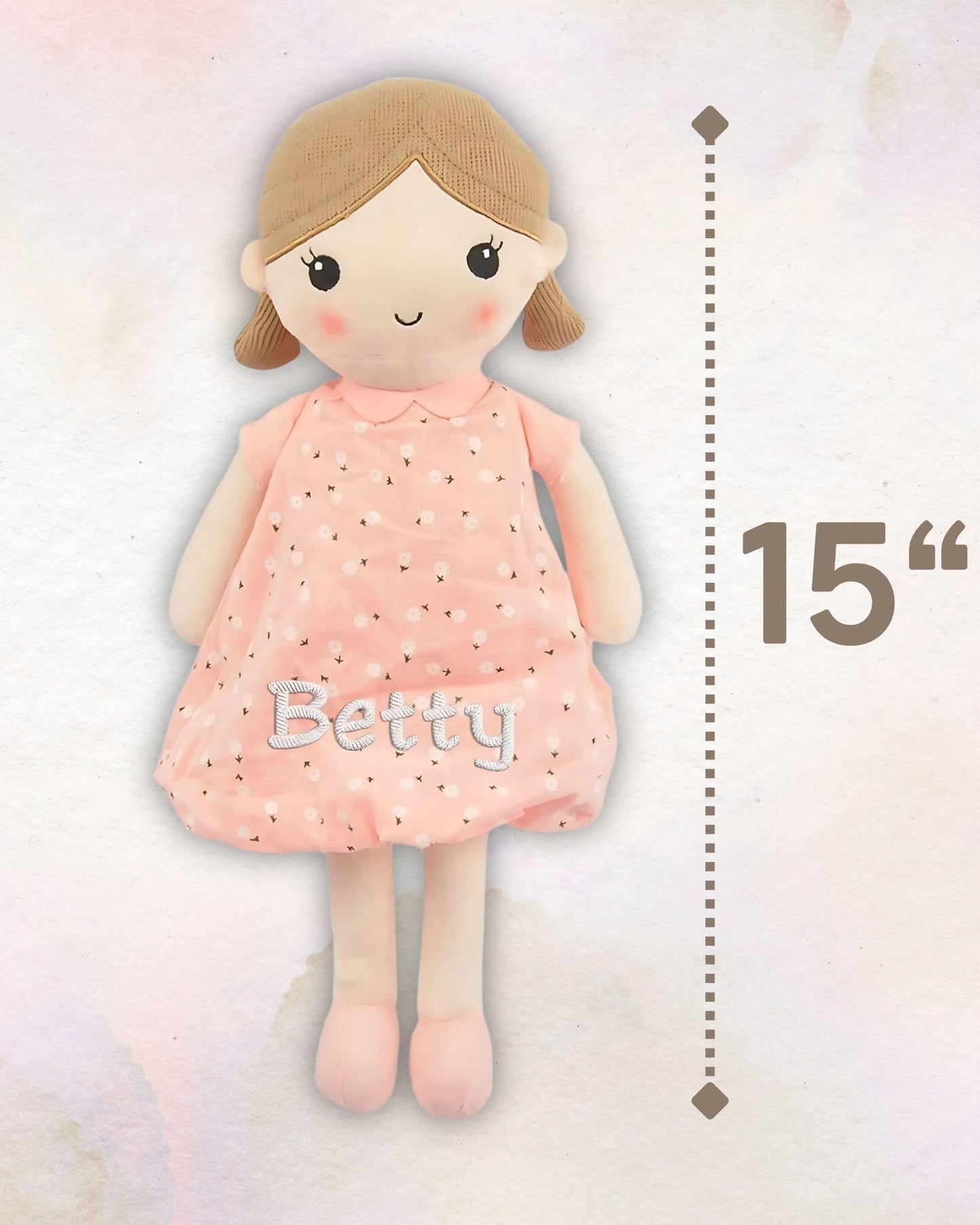 Linzy Personalized 15 Soft Plush Light Pink Emily Rag Doll with Embroidered Name - My First Rag Doll for Girls  Mueca de Trapo Personalizada  Customized Snuggle Toy for Kids