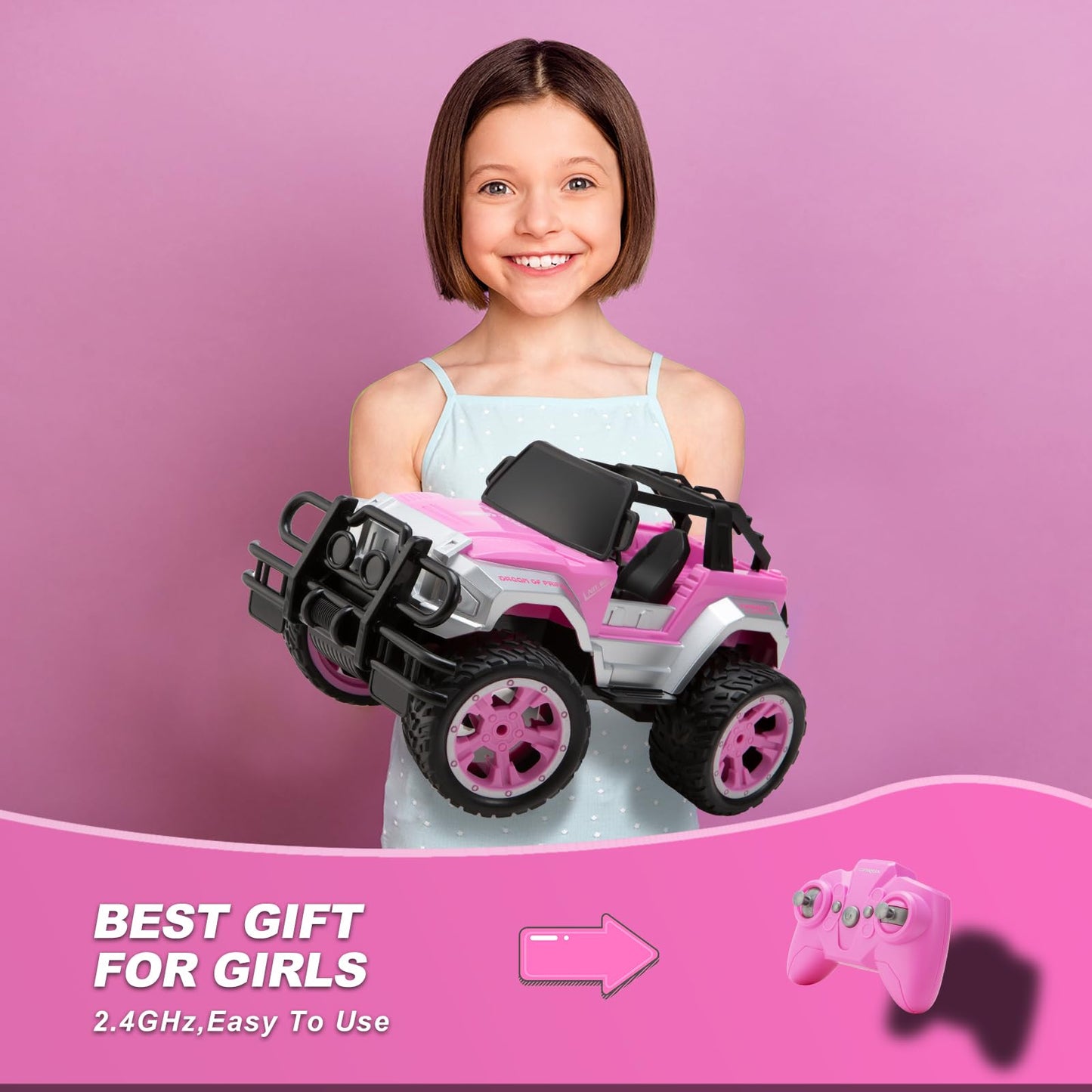 Carox Remote Control Car for Girls, Pink RC Car with Doll and Sticker for Ages 6-10 Years Old Girls, 80 mins with Rechargeable B