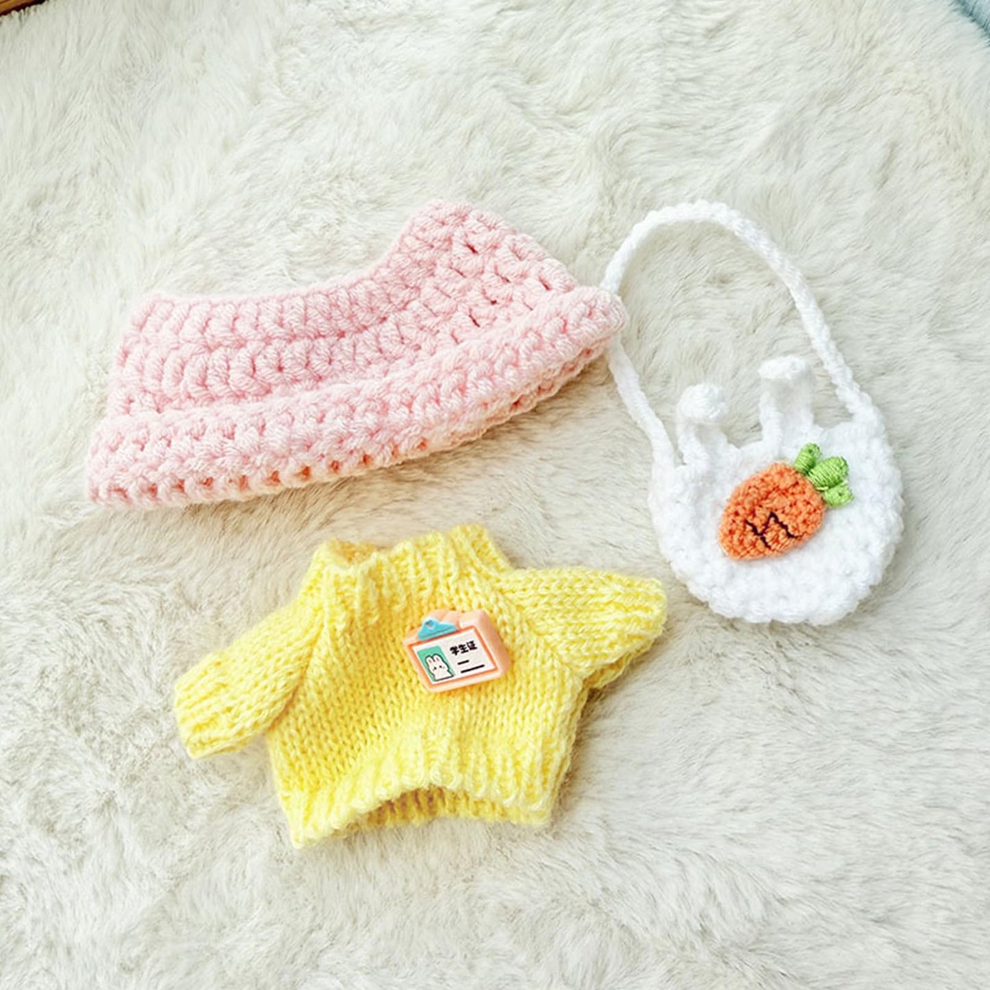 FANFX Doll Clothes(No Doll)  Handcrafted Crochet Outfit for 17cm Doll  Stylish Adorable Dolls Clothes Accessories for La  Best Gift for Your Dear Doll(Pink Hat Student Sweater)