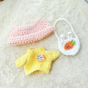 FANFX Doll Clothes(No Doll)  Handcrafted Crochet Outfit for 17cm Doll  Stylish Adorable Dolls Clothes Accessories for La  Best Gift for Your Dear Doll(Pink Hat Student Sweater)