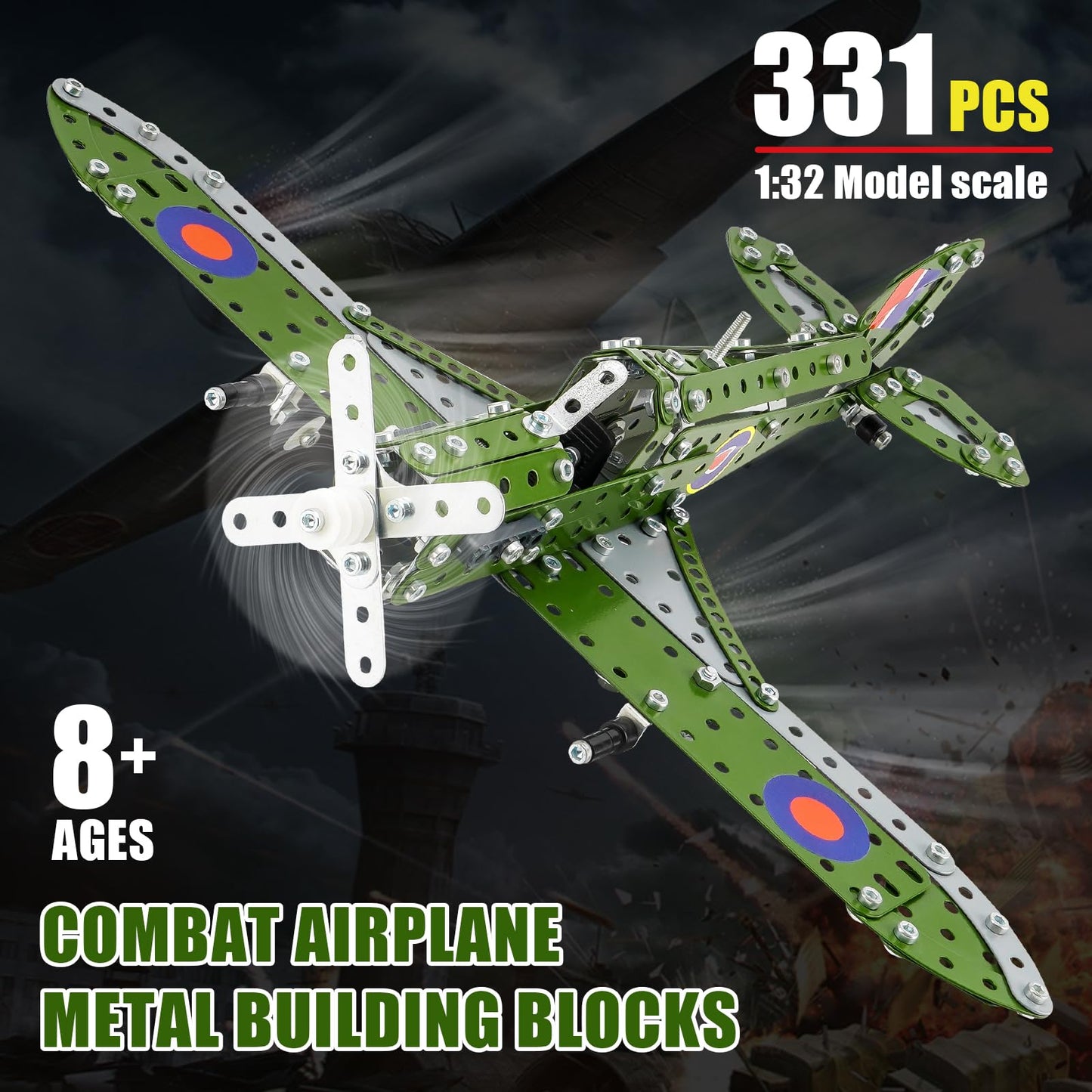 Bestymxy Model Airplane, Erector Set 1:32 Scale Airplane Model Metal Toys, Stem Projects For Kids Ages 8-12, Diy Education Airpl