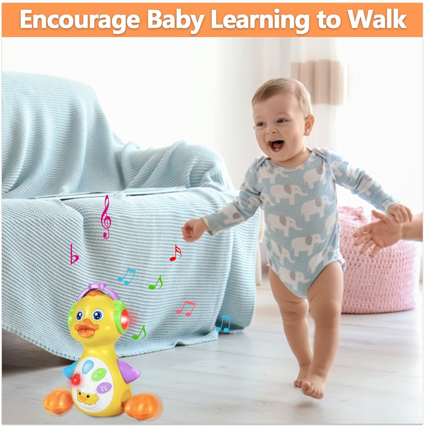 Haptime Duck Toys For Toddlers 1-3, Baby Toys 18+ Months, Musical And Light Up Duck Toys For Encouraging Crawling, Christmas Birthday Gift For 1-2 Year Old Boy Girl