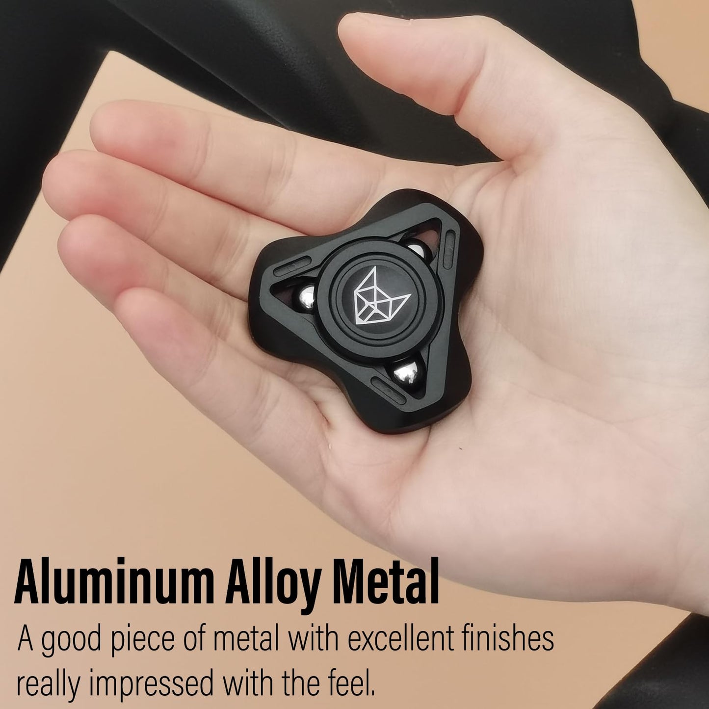 Freelove Upgraded Fox Tri 1.8'' Fidget Spinner with Steel Beads  Luminous Metal Spinners Toys for mature-themeds  enhanced Bearing 2~4 Min  Autism Sensory ADHD Anxiety Focus Meditation  Aluminum Alloy  Black
