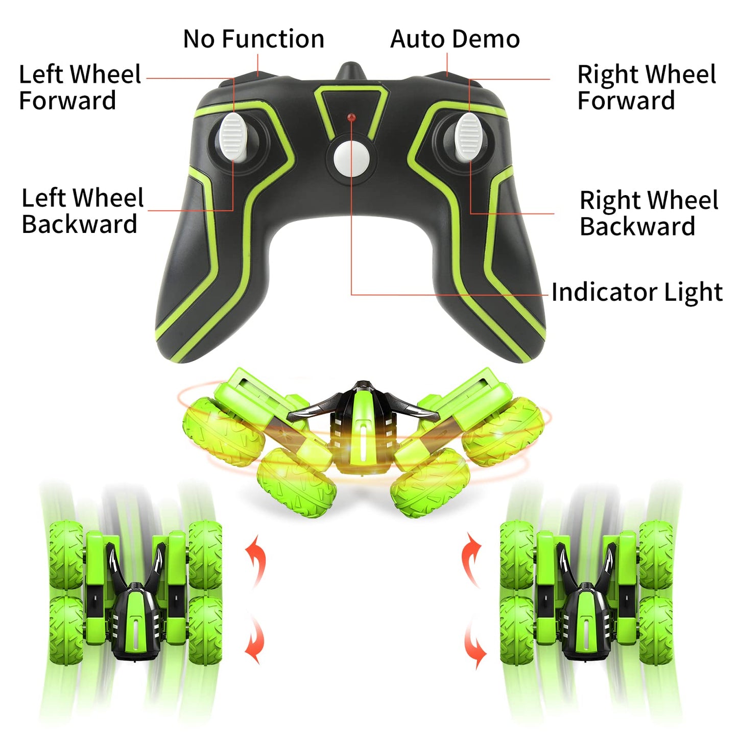 Remote Control Car for Kids 3-12 Years Old, Birthday Gift Toy for Boys Age 4 5 6 7 8, RC Car Stunt with Light 4WD Double Side Ra