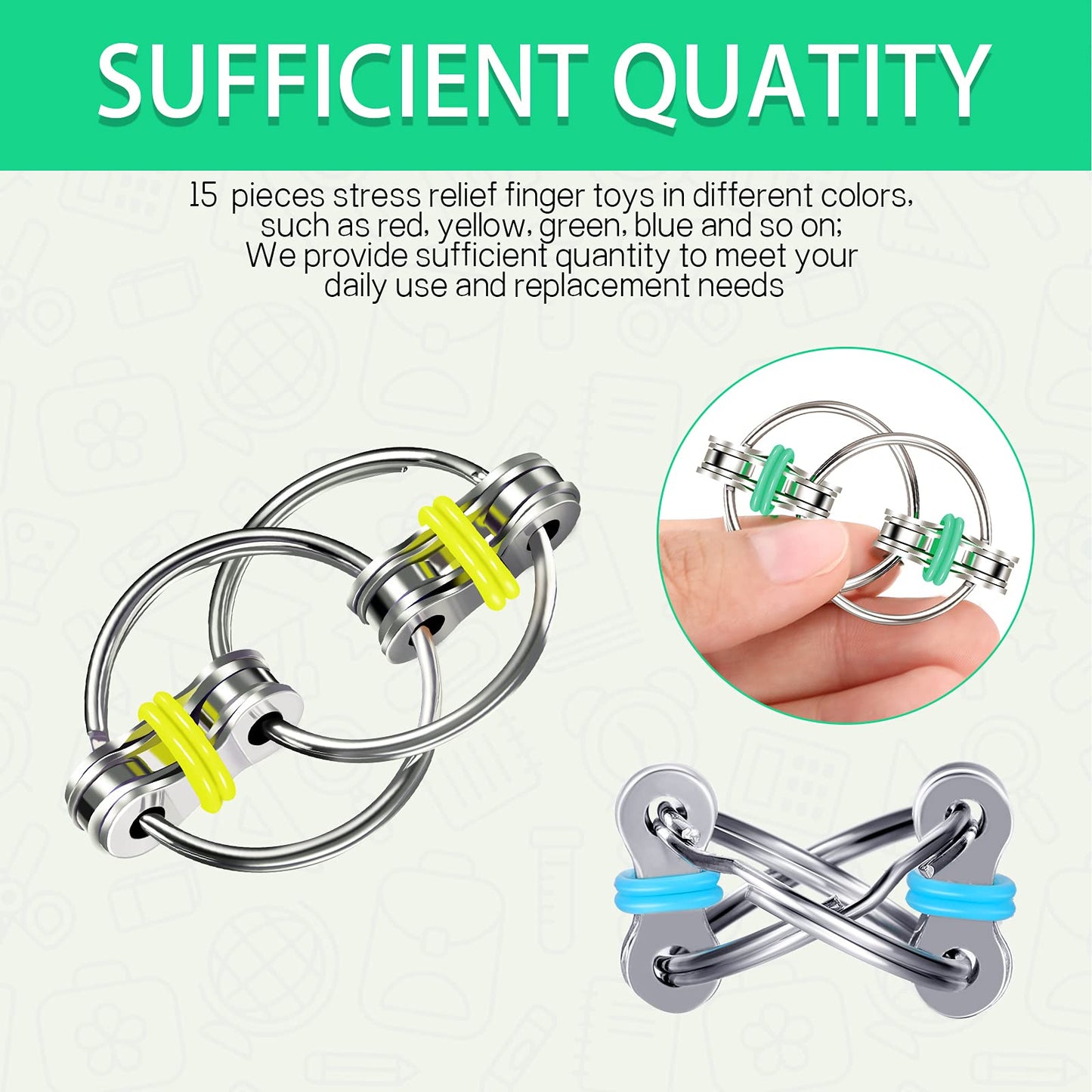 Zhanmai 15 Pieces Bike Chain Fidget Toy Flippy Finger Roller Chain Sensory Toy Handheld Ring Decompression Toy for mature-themeds Anxiety Stress Relief  6 Colors