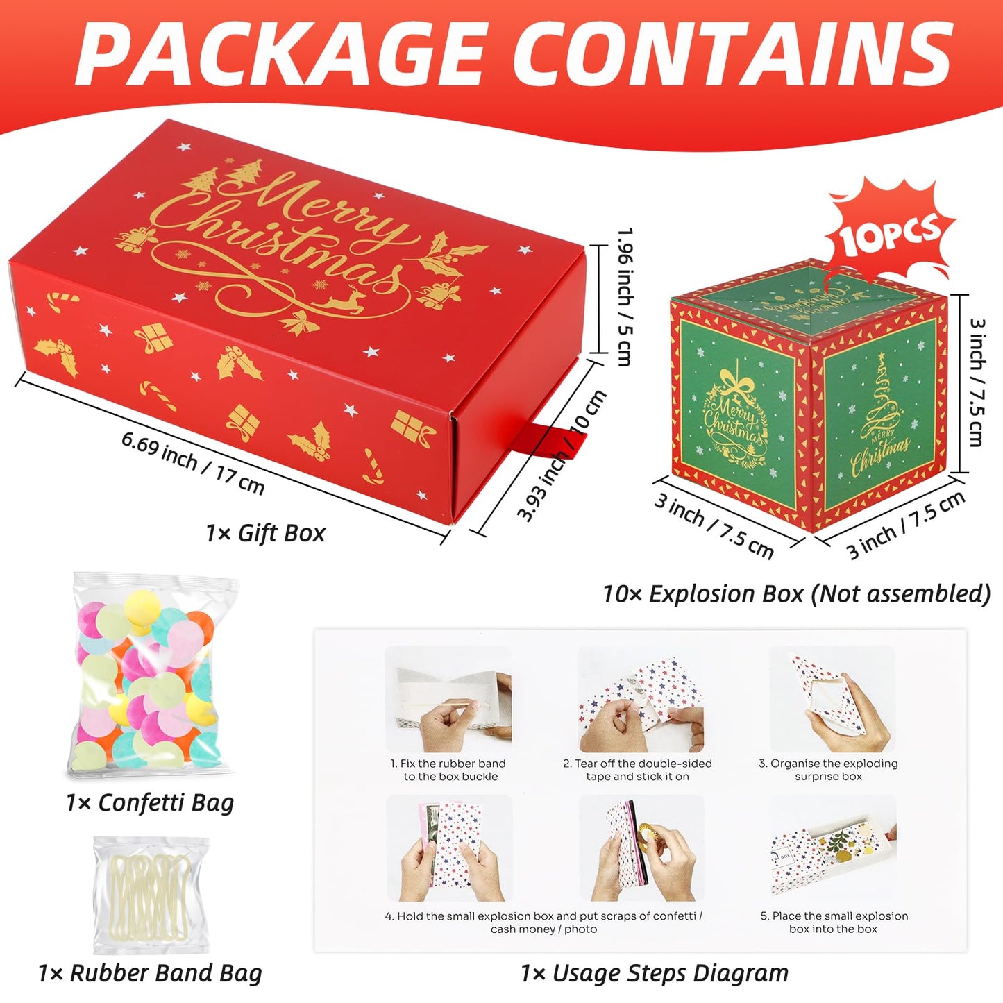 Wenmthg Christmas Surprise Gift Box Explosion For Money - Christmas Money Gift Box Explosion With Confetti - Pop Out Folding Bou