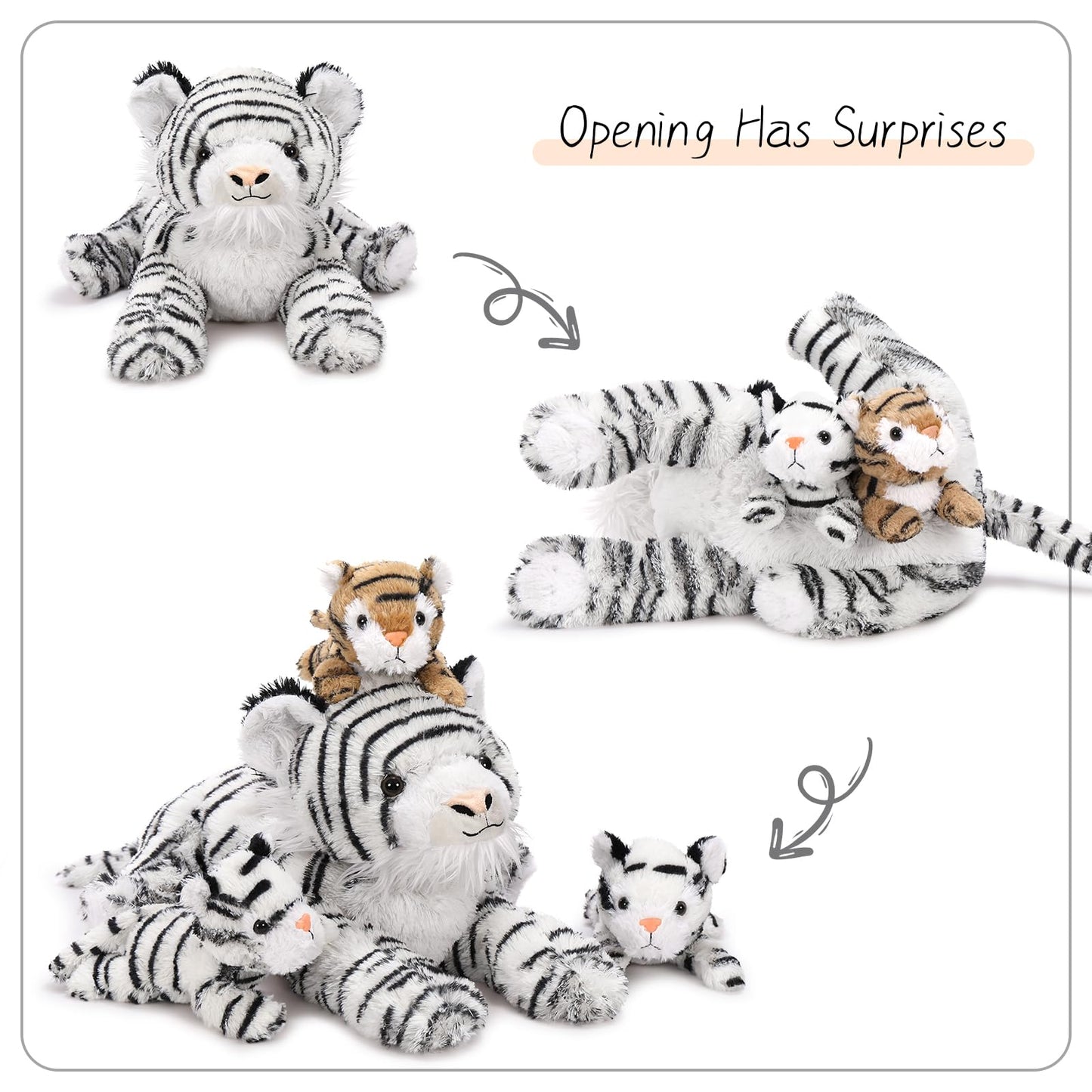 Maogolan White Tiger Stuffed Animals,Stuffed Mommy Tiger With 3 Cubs, 4 Pcs Large Tiger Plush Toy Set For Boys Girls, Birthday Gift 17 Inches
