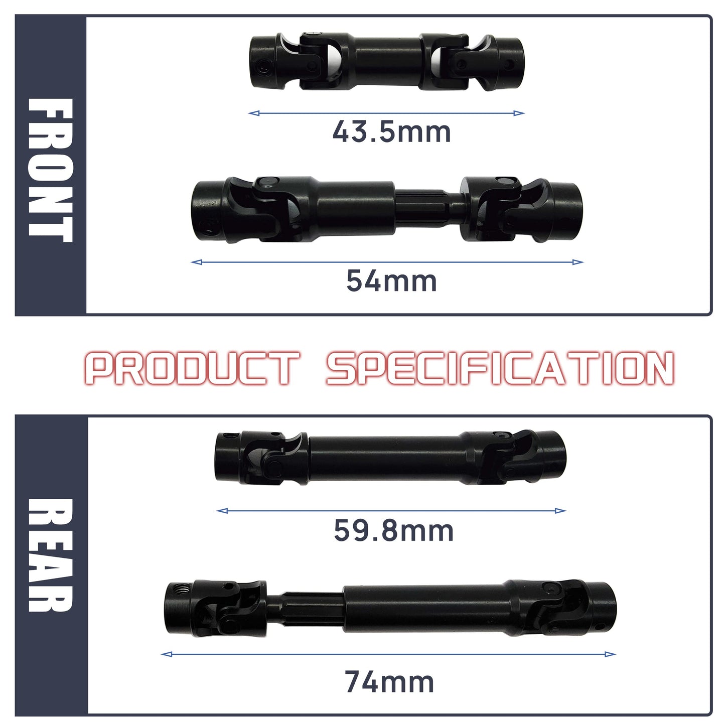 HOPLEX Stainless Steel Drive Shaft with Black Coating Front Rear Center Driveshafts for 1/18th TRX4M Defender Bronco RC Crawler
