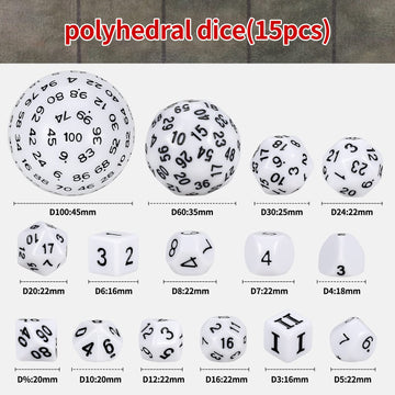 CiaraQ DND Polyhedral Dice Set (15pcs) D4-D100 Game Dice with Dice Bag for Dungeons and Dragons Role Playing Table Games (White