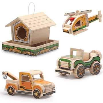 Sainsmart Jr. Woodworking Building Kit, 4-In-1 Kids Stem Projects Set, Diy Wood Crafts Assembly Toys With Different Combinations For Boys And Girls