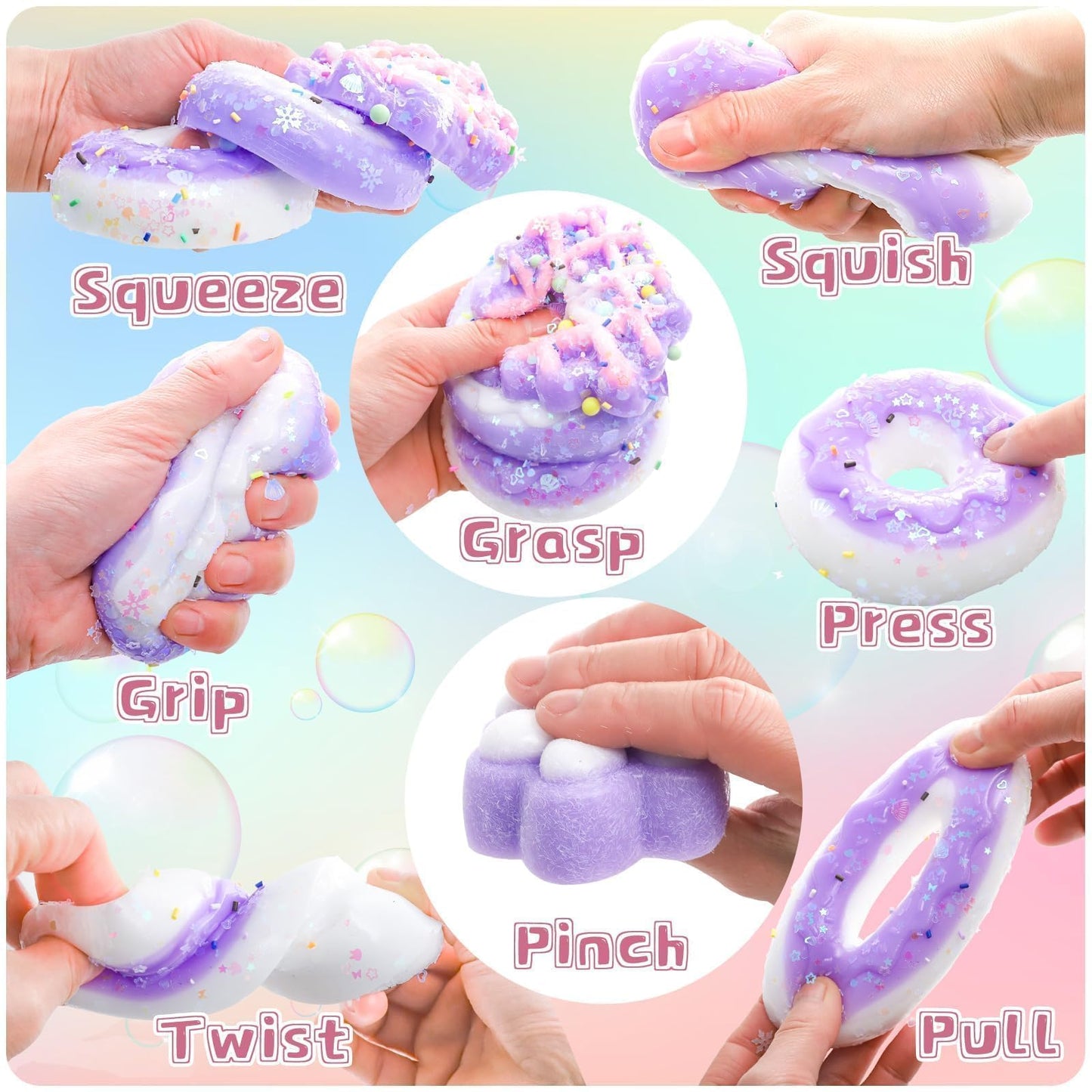 4 Pcs Taba Squeeze Toys Kawaii Squi shies Sensory Toys Pinch Toys Cute Donut Mochi Toys for Party Favors, Gifts for Adults Kids