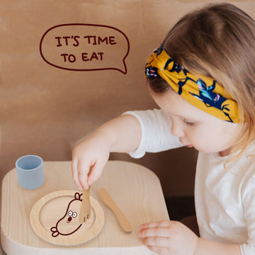 Pillowhale Wooden Toy Plates and Dishes Set,Play Kitchen Cutlery and Plate Set,21Piece Kids Kitchen Playset Accessories for Todd