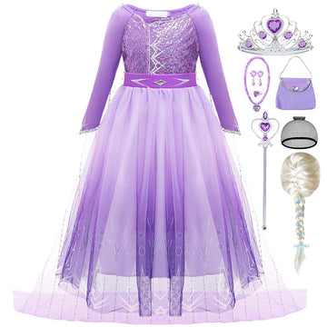 Itvti Elsa Dress For Girls Purple Princess Costume For Kids Cosplay With Wig For Halloween Party, 4-5 Years(Tag 120)