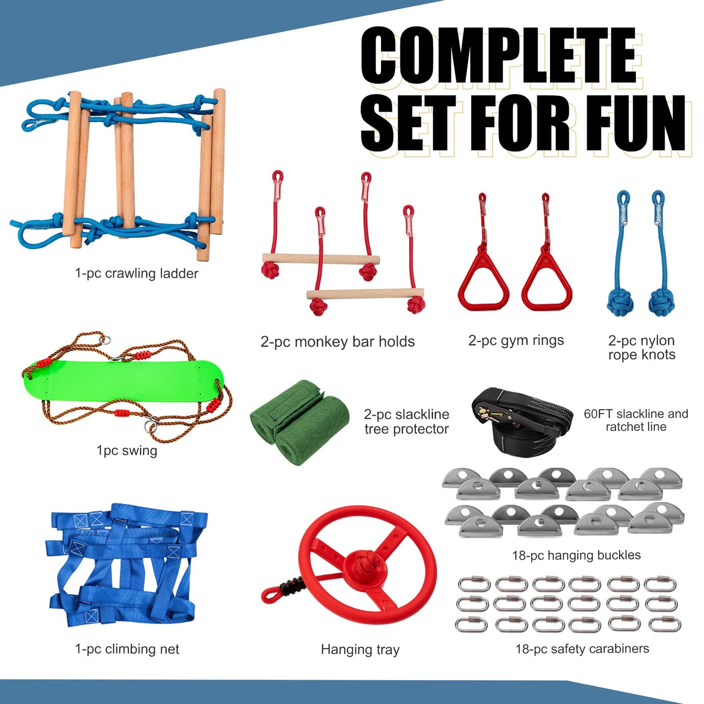 Slsy 60Ft Ninja Warrior Obstacle Course (10 Obstacles), Ninja Slackline Kit For Kids, Durable Playset Equipment With 10 Complete