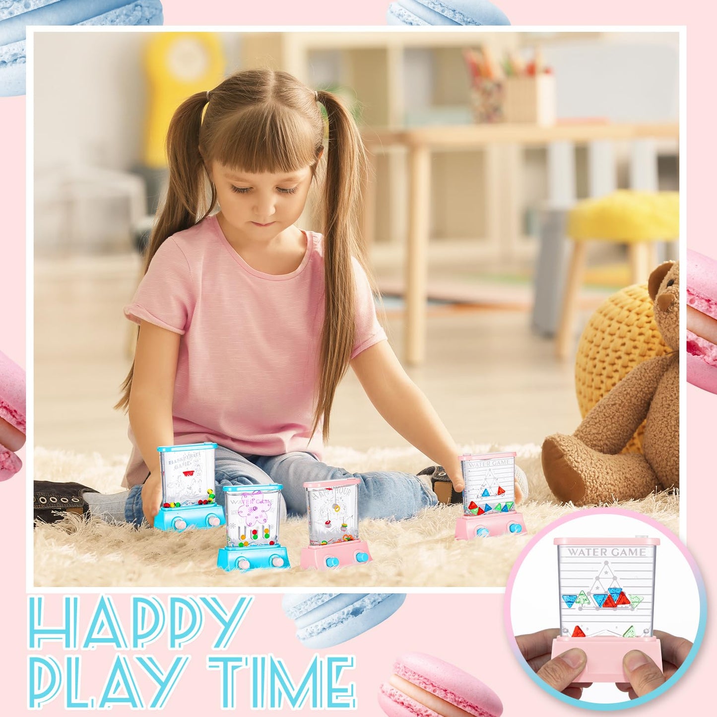Zhanmai 16 Pcs Handheld Water Game Arcade Water Ring Toss Water Tables for Beach Toy Party Favor Fun Game, Without Water (Macaro