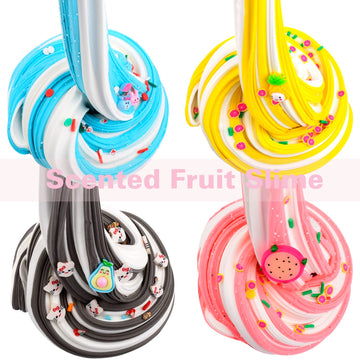 Butter Fruit Slime Kit For Girls 8 Pack, Stretchy And Non-Sticky, Slime Party Favors For Kids, With Strawberry Cherry Slime Cute