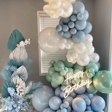 Dusty Blue And Green Balloons, 60Pcs Aqua Blue Pastel Green Latex Balloon, 12 Inch Blue Green Balloon Set For Boho Baby Bridal Shower Wedding Jungle Safari Woodland Neutral Birthday Party Decorations