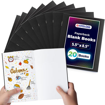 Hygloss Blank Books 5.5 X 8.5 Inches - 20 Pack - Black Color Paperback For Drawing & Writing - Empty Books For Journaling, Sketc