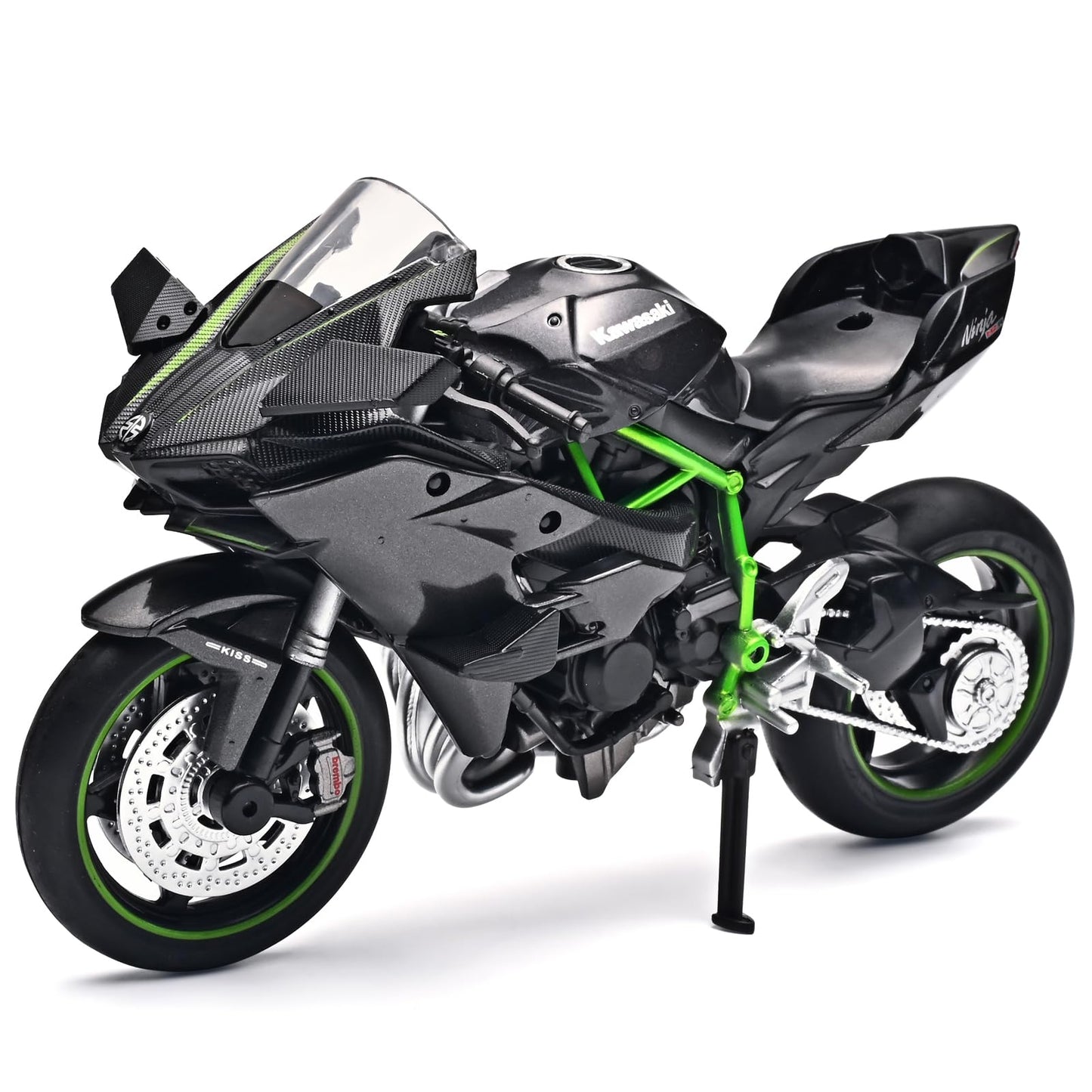 RZAPE Die Cast Motorcycle Model 1/12 Scale Motorcycle for Kawasaki Ninja H2R,Kawasaki H2R Toy Motorcycles Front Wheel Can Be Ste
