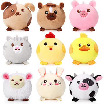 Skylety 9 Pcs Mini Plush Stuffed Animals Bulk 3.15 Inch Cute Soft Decompress Animals Plush Toys For Baby Shower Birthday Party Gifts Classroom Prizes Easter Basket Stuffers(Farm Animals)