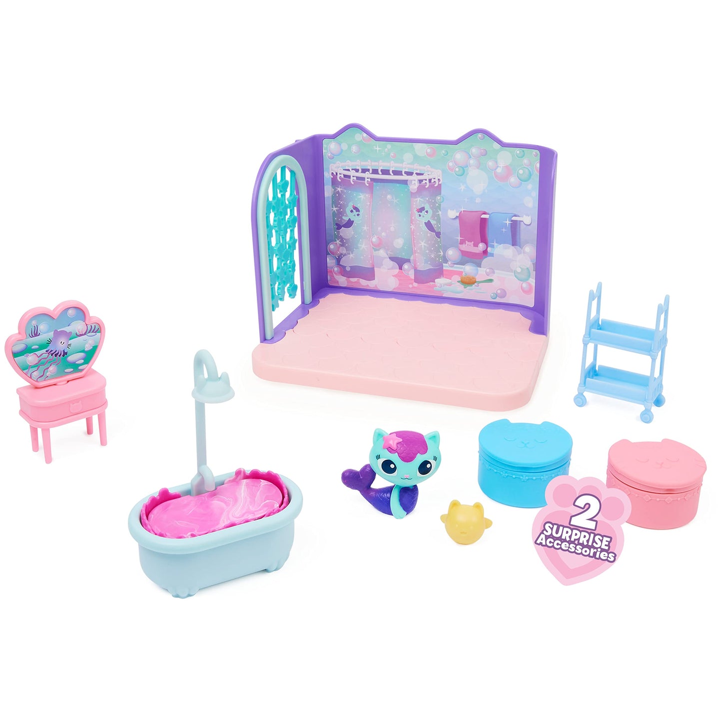 Gabby'S Dollhouse, Primp And Pamper Bathroom With Mercat Figure, 3 Accessories, 3 Furniture Pieces And 2 Deliveries, Kids’ Toys For Ages 3 And Above