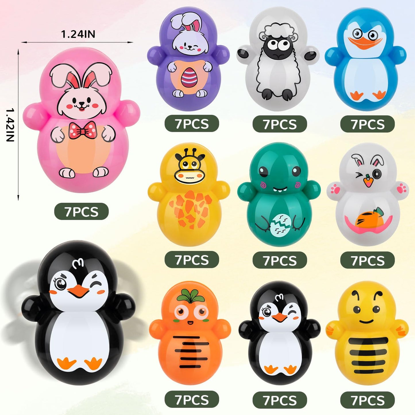 Mini Tumbler Toy, 70pcs Animal Tumbler Toys for Kids, Doll Tumbler Toys for Classroom Rewards Goodie Bag Filler Birthday Party F