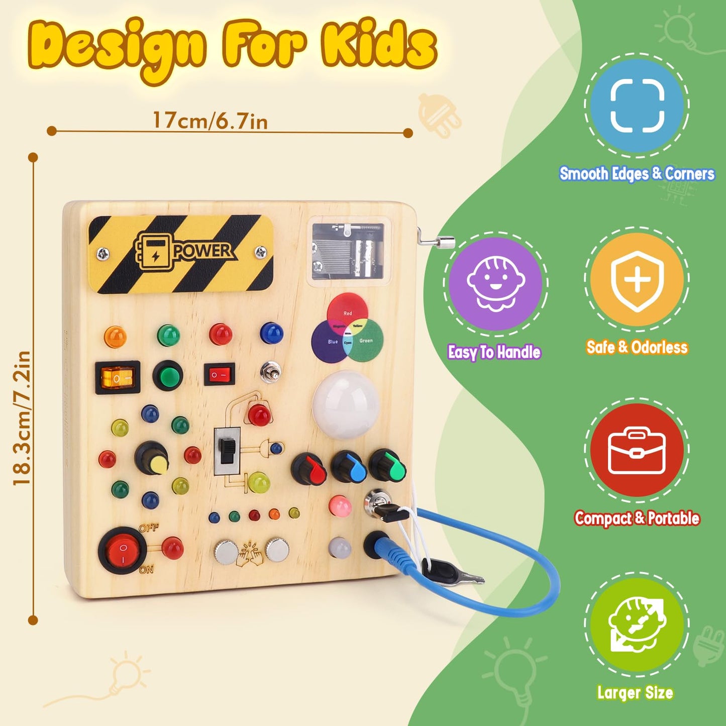 Iabedi Busy Board,Montessori Toys For 1-3 Years Old, Wooden Toddler Toys, Autism Sensory Travel Toys, Ideal Gift For 1+ Year Old