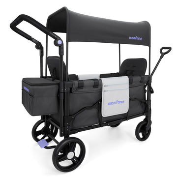 Momfann Double-Seater Baby Wagon With Canopy, Push Pull Stroller With Adjustable Handle, Wagon Stroller For 2 Kids & Outdoor Adv