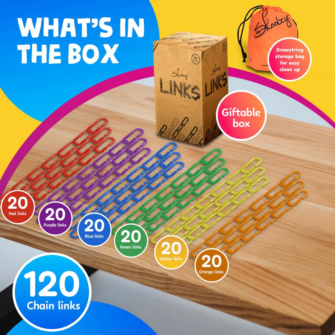 Skoolzy 120 Pcs Plastic Chain Links Rainbow - Math Links For Preschoolers, Math Manipulatives For Early Learning, Perfect For Classroom Activities, Fine Motor Skill Development