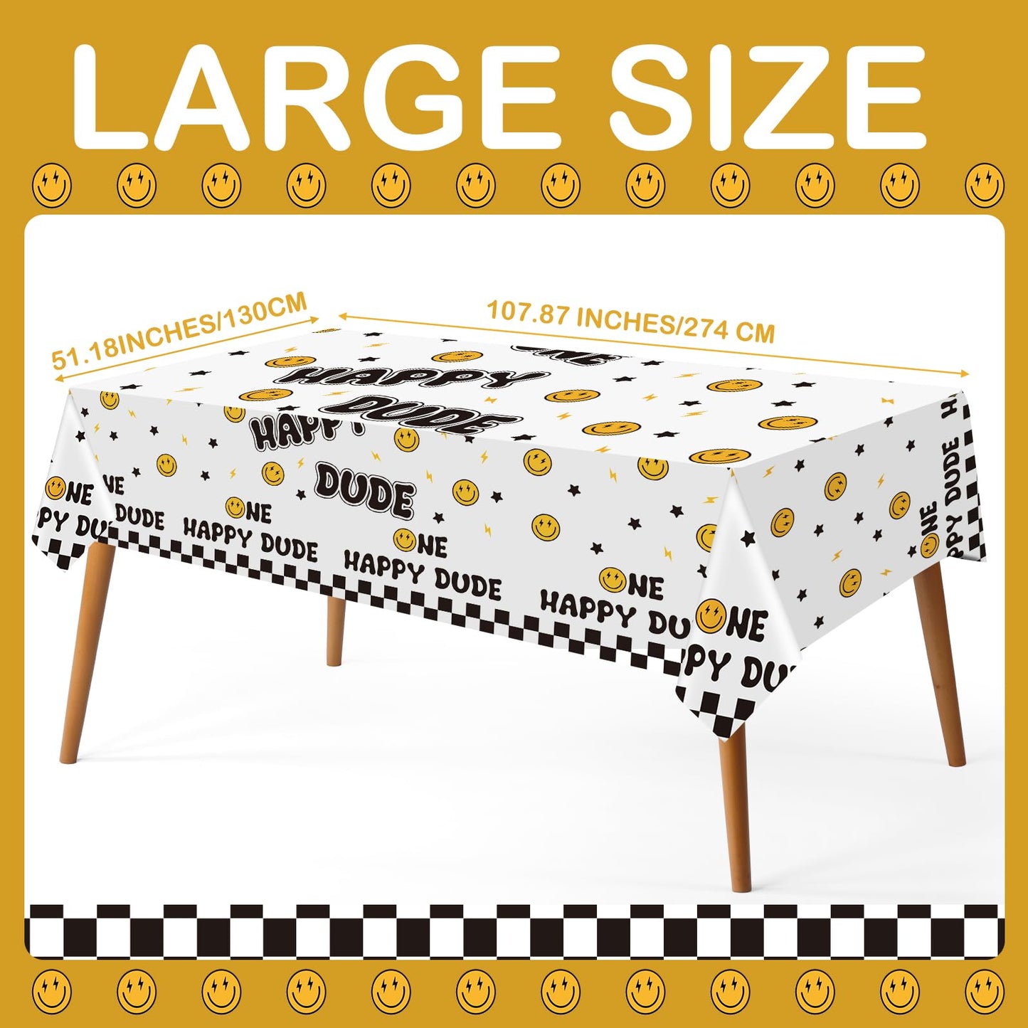 Newwiee 6 Pcs One Happy Dude Birthday Party Tablecloths 51 x 108 Inch One Happy Dude Table Cover Smile Face Plastic Table Cloths
