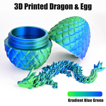 Locyfens 3D Printed Dragon Eggs With Dragon Inside, Articulated 3D Dragon Toys With 3D Dragon Eggs, Crystal Dragon Blue Green