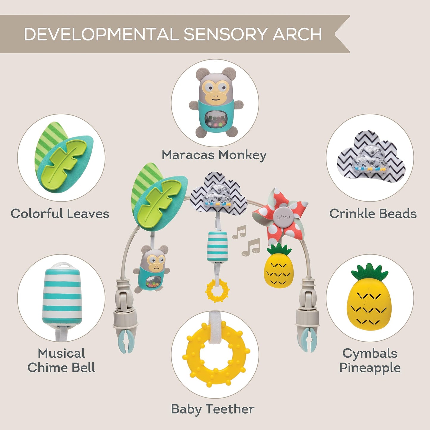 Taf Toys Tropical Orchestra Arch - Activity Arch for Infants & Toddlers, Grey, 1 Count, Stimulates Senses & Motor Skills, Model 12135