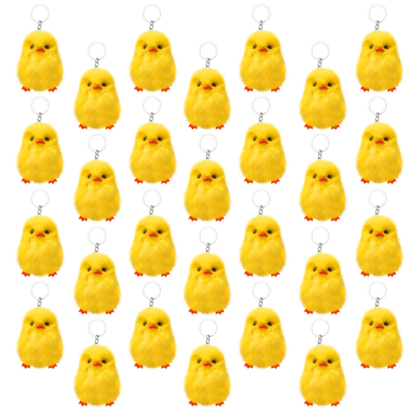 Olutacot 28 Pcs Small Chicken Keychain Easter Fluffy Chicks Mini Realistic Plush Chick Keychain for Easter Party Favors