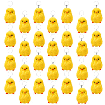 Olutacot 28 Pcs Small Chicken Keychain Easter Fluffy Chicks Mini Realistic Plush Chick Keychain for Easter Party Favors