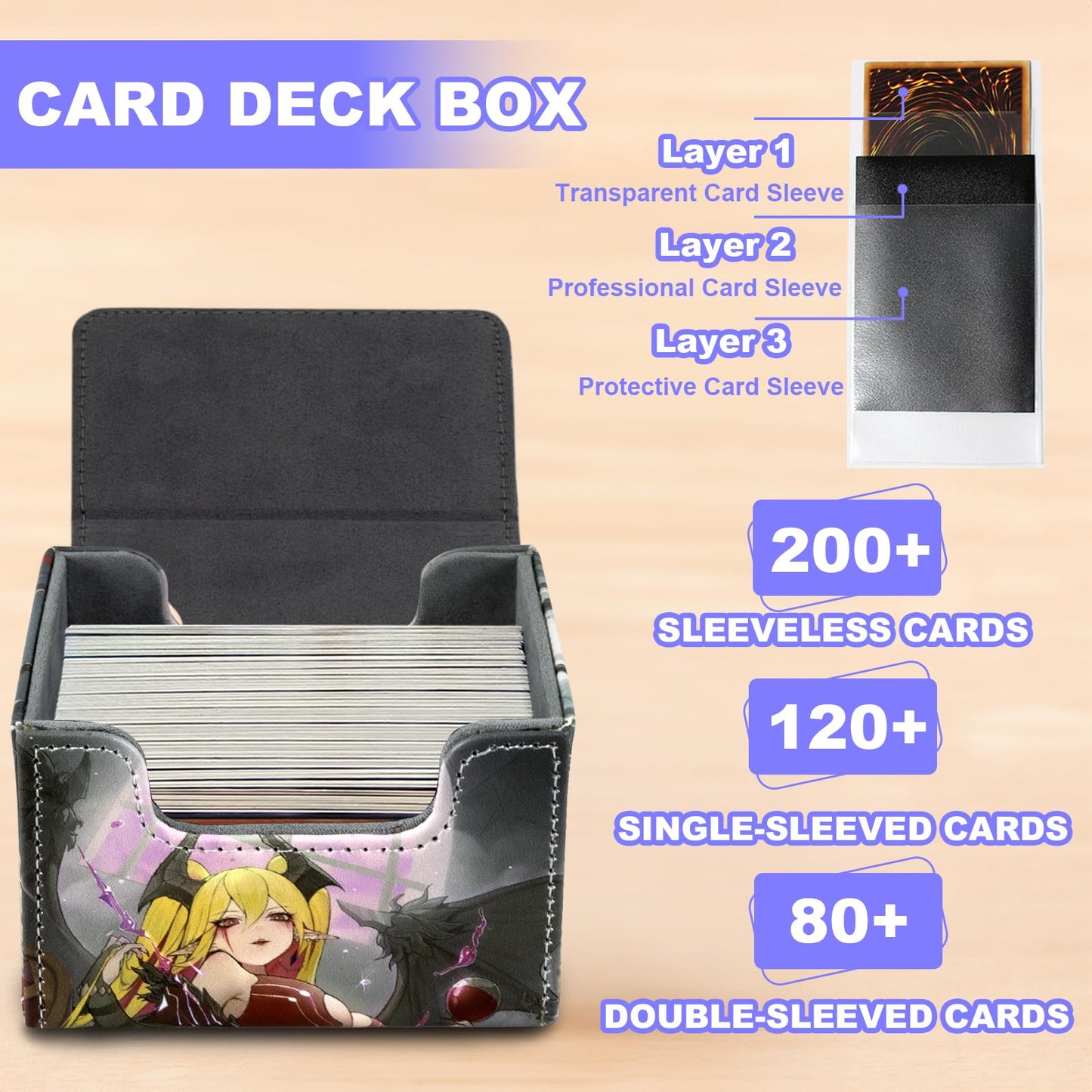 sabermaster Card Deck Box Fits for YGO MTG 100+ Card Storage Box Trading Games PU Leather Storage enhanced Deck Case (Lacrima)