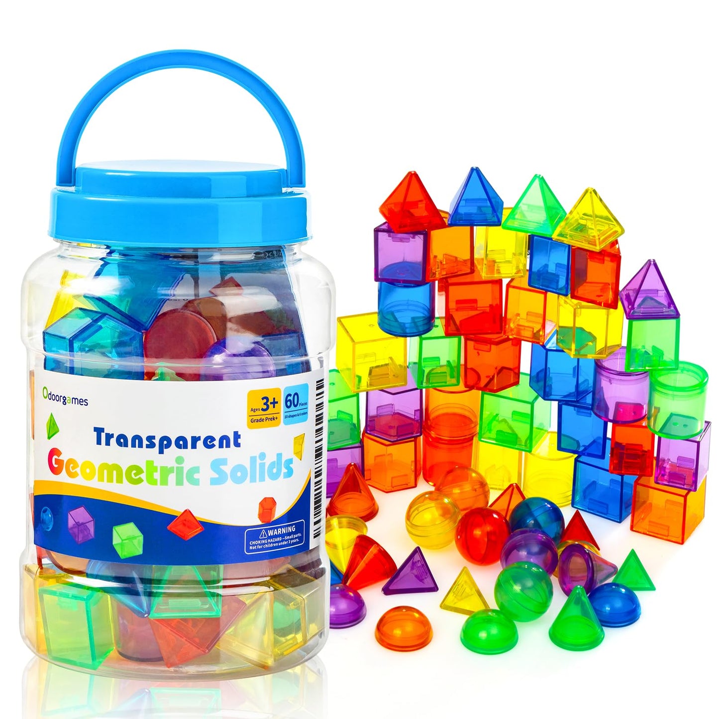 Odoorgames 60 Pieces 3D Shapes For Teaching - Geometric Solids For Kids,Light Table Manipulatives,Translucent Toy For Light Tabl