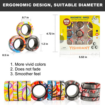 Yishidany 9Pcs Magnetic Rings Fidget Toys Pack, Magnets Finger Spinner For Adhd Stress Relief, Magical Fingears Ring For Trainin