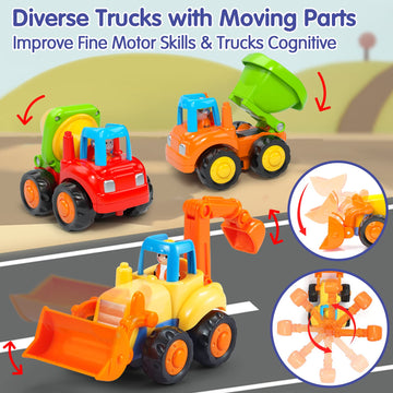 HOLA Toys for 1 Year Old Boy Birthday Gift - 4 PCS Toy Trucks Toddler Boy Toys, 4WD Friction Power Car Toys for 2 Year Old Boy T