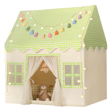 Senodeer Kids Play Tent Indoor: With Mat, Tassel Garland, Star Lights - Green Checkered Boys Tent Playhouse For Toddlers Kids To