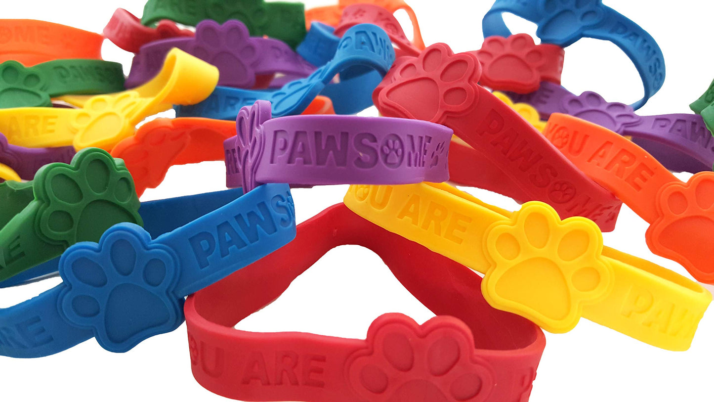 Dondor Paw Print Rubber Bracelets, You are Pawsome Rubber Bracelet Party Favors (YOU ARE PAWSOME - 24 Pack)