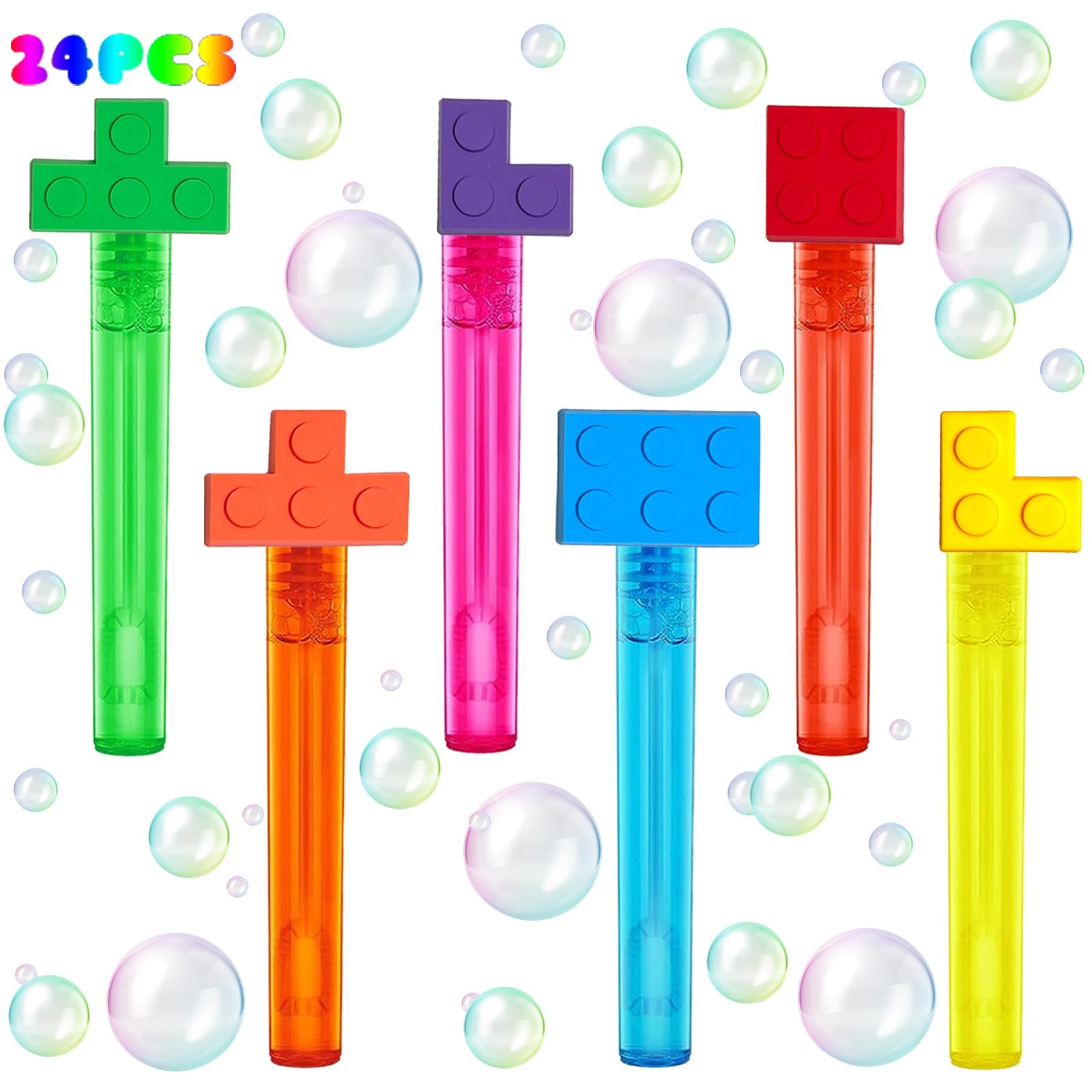Uoyoi Building Blocks Party Favors,24Pcs Building Blocks Bubble Wands For Kids,Cute Bubble Wand For Building Blocks Birthday Par