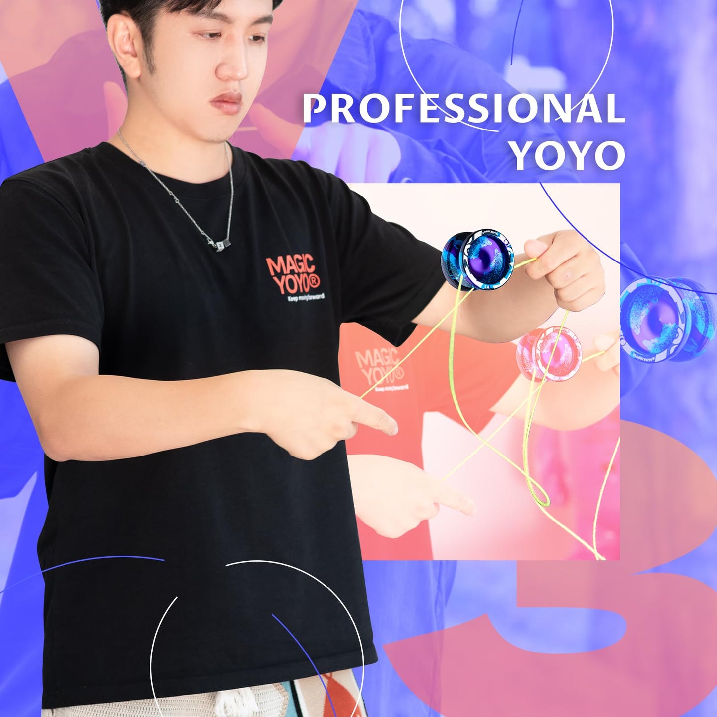 Magicyoyo Responsive Yoyo V3, Professional Metal Yoyo For Kids Beginner, Aluminum Alloy Yoyo With Unresponsive Bearing + Bearing Removal Tool + Axle + Bag + 12 Yoyo Strings (Black Blue Purple)