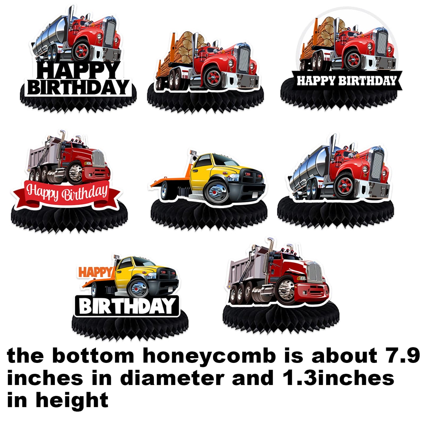 Heavy Trucks Semi Truck Happy Birthday Honeycomb Centerpieces Transportation Theme Decor for 1st Birthday Party Baby Shower Favo