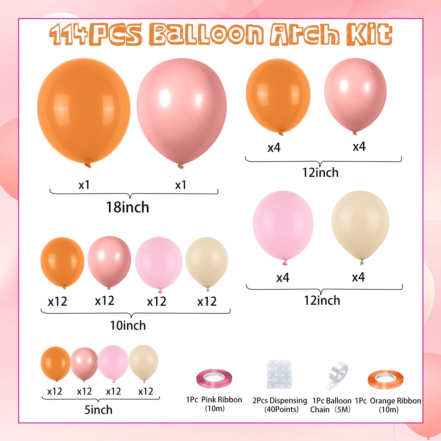 Boho Balloon Garland Arch Kit, Dusty Pink Orange Balloon Arch With Maca Pink Sand White Burnt Orange Latex Balloons For Girls Wo