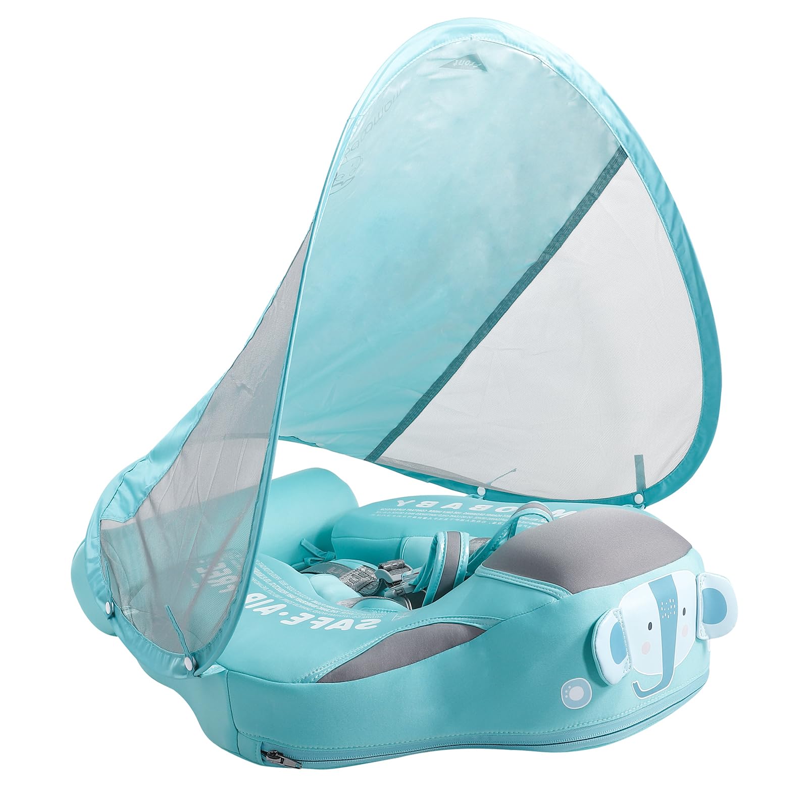 2024 Newest Mambobaby Baby Swim Float With Canopy & Tail Infant Pool Float Non-Inflatable Toddler Swim Float With Skin-Friendly