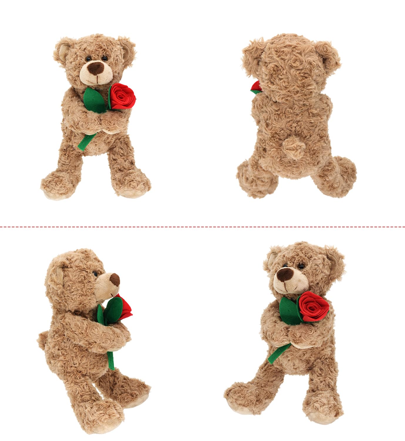 Bakalizoo 12'' Stuffed Teddy Bear Dolls With Rose, Soft Plush Animal Toys For Valentine'S Day Her/Girlfriend Lover Mom Kids Gift