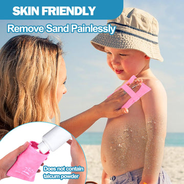 Mity Rain Sand Remover Wipe Mitt Bag - Velvet, Pink/Blue, Essential Beach Accessory for Kids & Women, Travel Necessities
