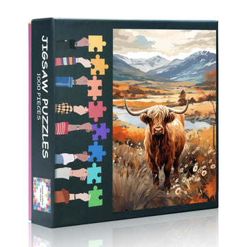 Highland Cow 1000 Piece Puzzle For Adults, Nature Landscape Jigsaw Puzzles 1000 Pieces, Animal Challenging Puzzles For Adults Fa