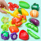 HOLYFUN 100 PCS Cutting Play Food Toy for Kids Kitchen, Pretend Fruit & Vegetables Accessories with Shopping Basket, Plastic Min