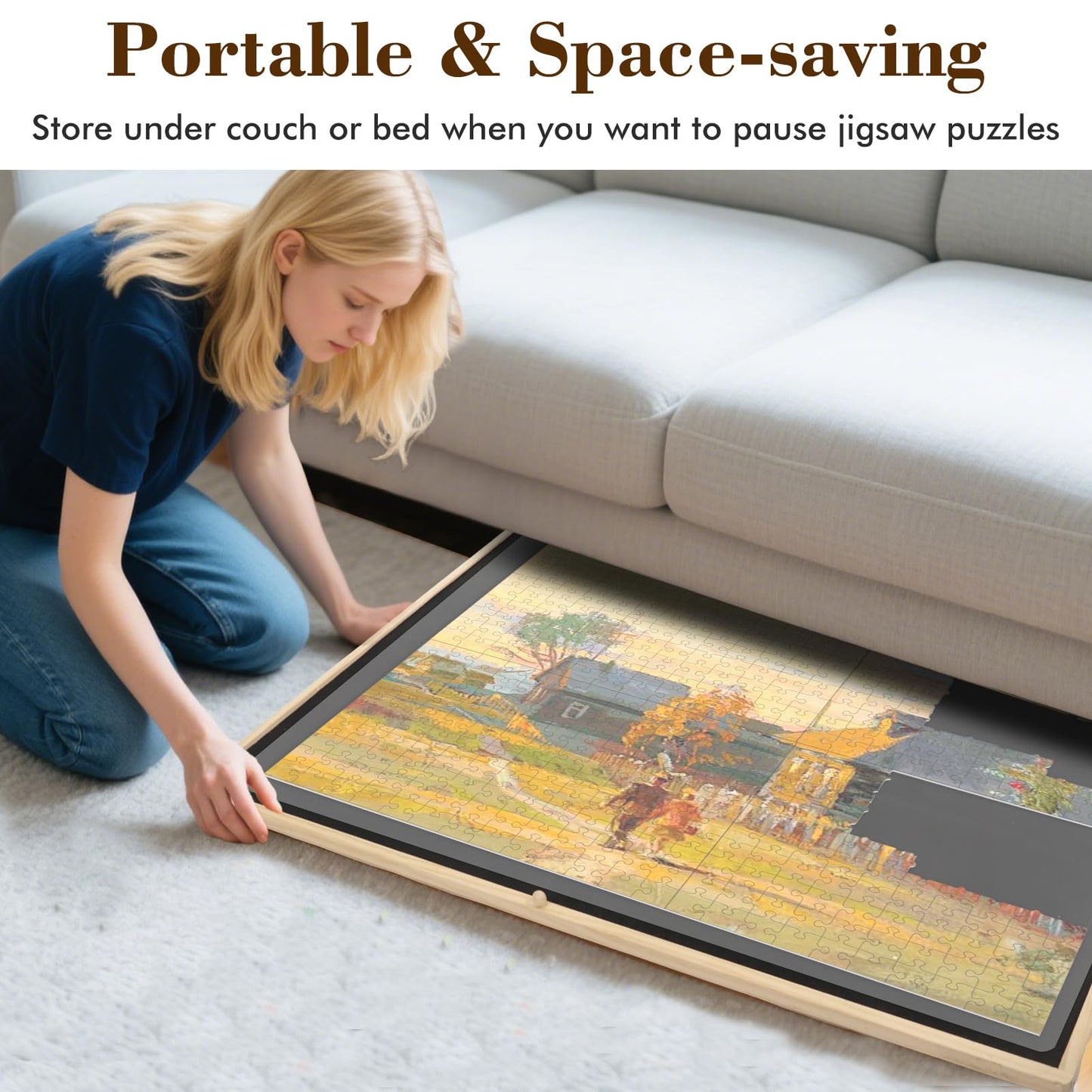 YGJT Wooden Jigsaw Puzzle Board, 1500 Pieces, 34"x25", Tilting & Rotating with Drawers & Cover for Adults & Kids